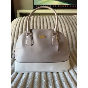 Coach Bicolor Crossgrain Leather Cora Dome Satchel Taupe Cream Handbag